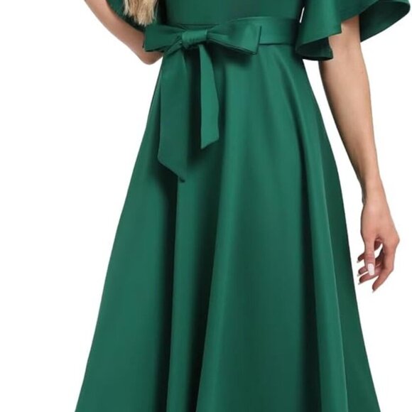 Women's Cocktail Dress Polyester V-Neck Ruffled Sleeve Elegant Party Wear - Picture 6 of 8